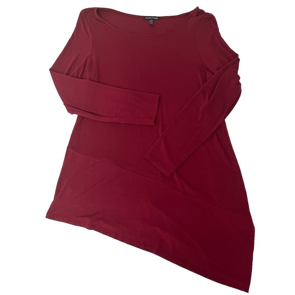 Eileen Fisher Ballet Neck Tunic Top Asymmetric Lightweight Viscose Jersey  M